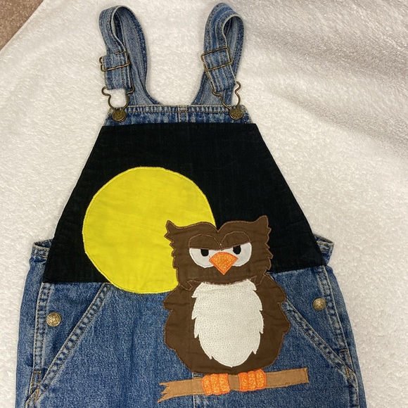 Faded glory denim blue jean Halloween appliqué overalls size 5/6 - Picture 2 of 11